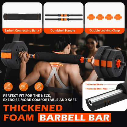 Adjustable Barbell & Dumbbell Set 4-in-1 – 25/50/66 lbs Home Gym Weight Set with Connecting Rod, Strength Training for Men & Women