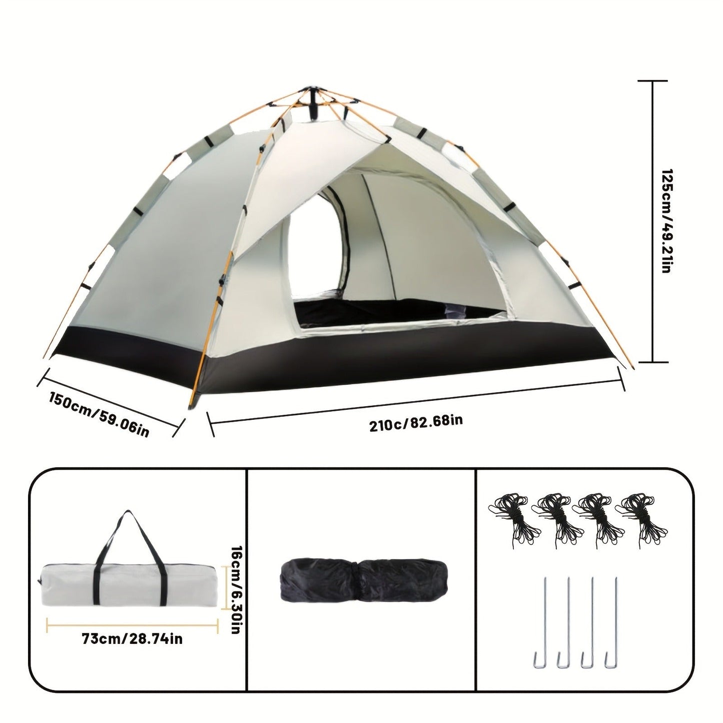 Waterproof Pop Up Camping Tent with Double Doors - Cloud Gray Automatic Instant Setup Shelter for Beach, Hiking, Camping, RV & Travel, Portable Foldable Sunshade Tent with Optional Mesh Windows, 2 Sizes Available