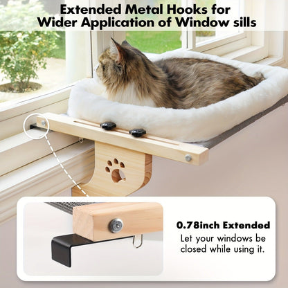 Cat Window Frame Hammock Adjustable - Durable Frame Cat Bed with Paw Print Pattern, Easy Install Window Sill Bedside Cabinet Perch, Large Cat Hammock Lounger with Safety Fixation, Indoor Cat Furniture
