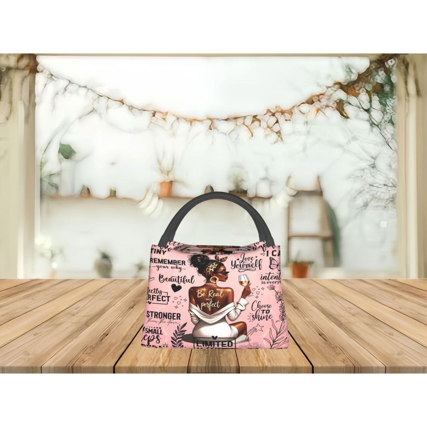Insulated Lunch Bag with Black Girl Wine Tasting Pattern - Portable Reusable Cooler Bag for Camping, Picnic, Beach, Office & Outdoor Use, Perfect Birthday & Holiday Gift for Women, 10.6 x 6.3 x 6.7 in