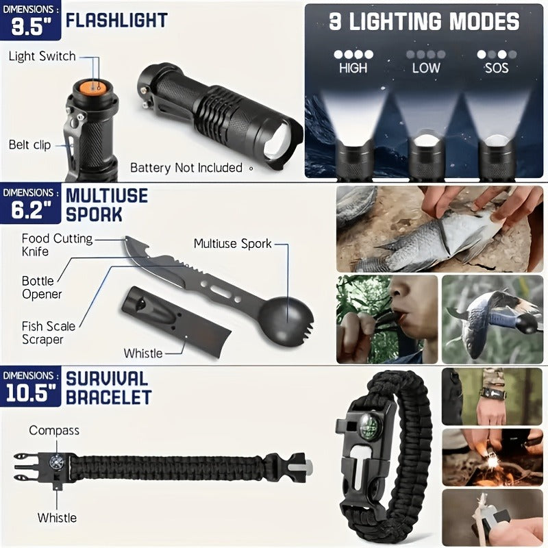 Outdoor Survival Gear Set 11/13/258-Piece – Professional Emergency Kit with Fire Starter & Compass | Multi-Tool Outdoor Equipment for Camping, Hiking & Adventure
