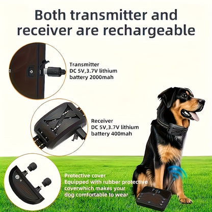 Wireless Dog Fence System with Remote Training Collar - 2.4GHz 800ft Range, 9-Level Adjustable, Containment System for Small Medium Large Dogs, 1/2/3 Dogs
