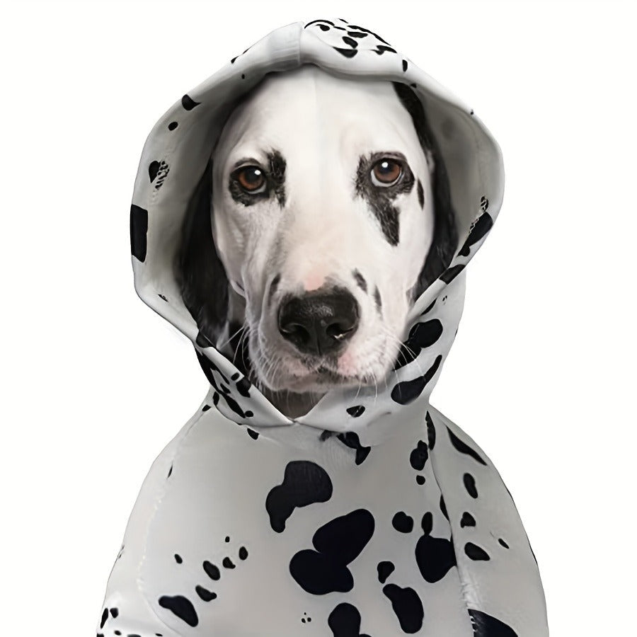 Dog Hoodie Dalmatian Print Pullover Sweatshirt – Soft Polyester Hooded Pet Costume for Small Medium Large Dogs, Autumn Winter Halloween Outfit, Elastic Ribbed Cuffs, Machine Washable