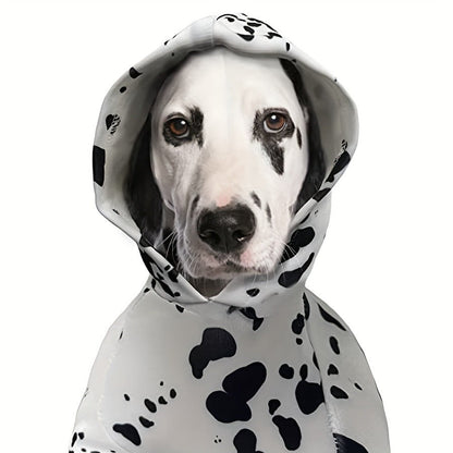 Dog Hoodie Dalmatian Print Pullover Sweatshirt – Soft Polyester Hooded Pet Costume for Small Medium Large Dogs, Autumn Winter Halloween Outfit, Elastic Ribbed Cuffs, Machine Washable