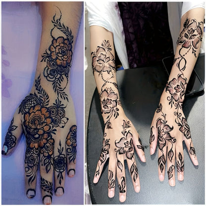 Tattoo Stencil Kit with Brown Paste Ink & Flash Spray – Pre-Cut Hollow Template DIY Freehand Henna Style Temporary Tattoo Body Art Designs 2-Pack No Machine No Electricity for Festivals Parties Gifts
