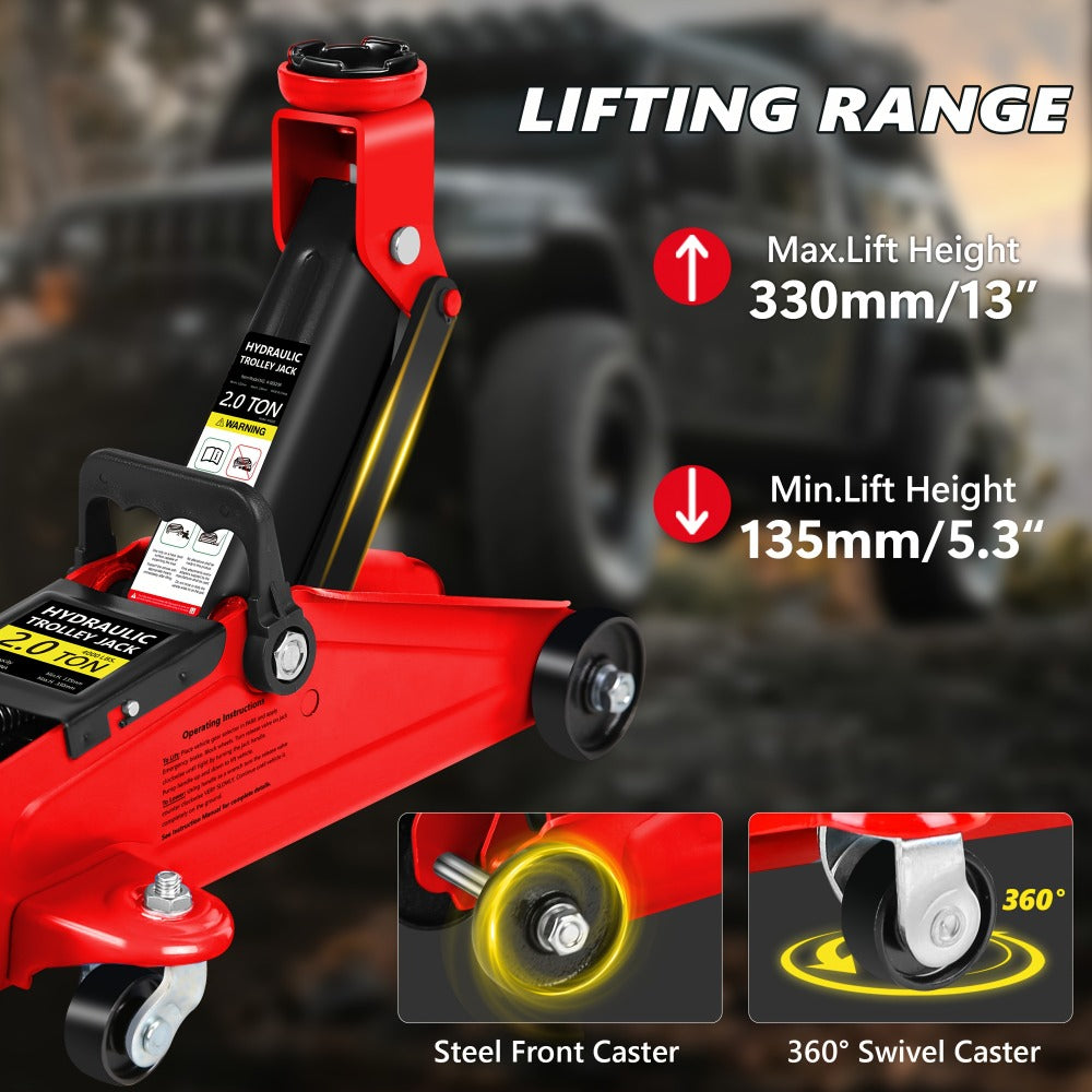 Hydraulic Floor Jack Kit 2/2.5/3 Ton Low Profile Trolley Jack with Jack Stands, Tire Repair Kit, Wheel Wrench & Wheel Chock Combo - Red/Blue