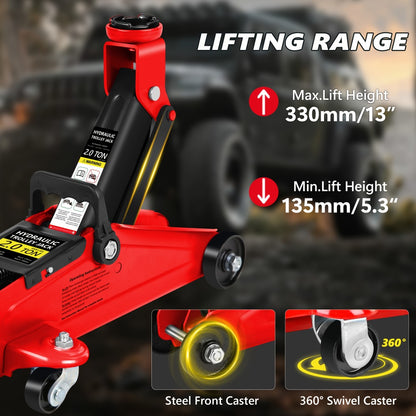 Hydraulic Floor Jack Kit 2/2.5/3 Ton Low Profile Trolley Jack with Jack Stands, Tire Repair Kit, Wheel Wrench & Wheel Chock Combo - Red/Blue