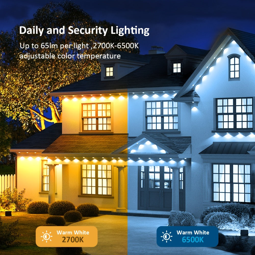 Permanent Outdoor Lights RGB LED Eave Lights with App & Remote Control, IP67 Waterproof, Music Sync, Timer, Triangular Lens Effect, for Christmas Halloween Holiday Everyday Accent Lighting – 15ft to 500ft