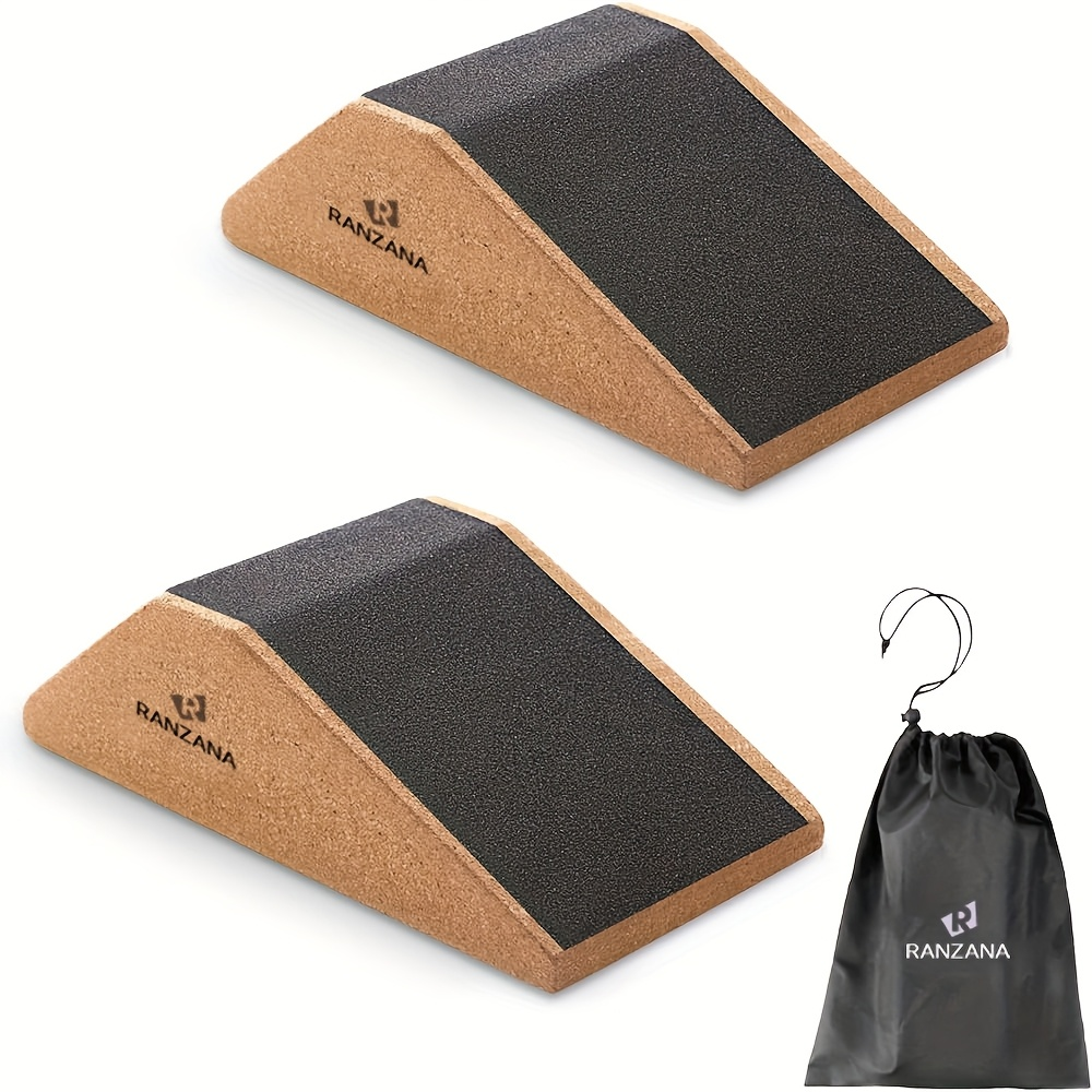 Cork Squat Wedge Blocks 2-Pack – Anti-Slip Pads, 1400 lbs Capacity, Calf Raiser & Yoga Ramp for Weightlifting, Squats & Stretch Training with Portable Bag