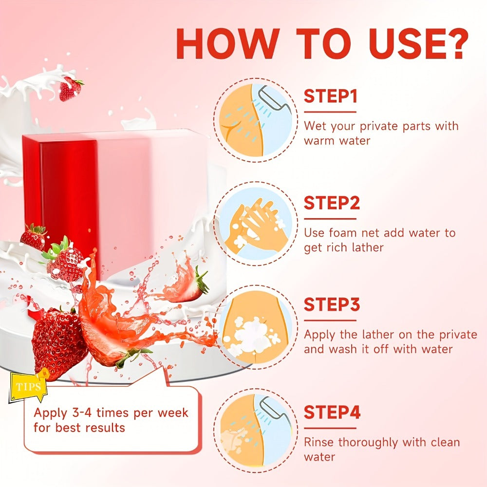 Strawberry Yoni Bath Set 4pcs for Women – Scented Yoni Oil & Soap Feminine Hygiene Kit pH Balance Odor Control Moisturizing Intimate Care Gift Set