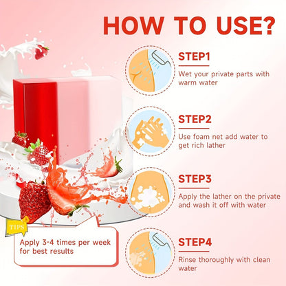 Strawberry Yoni Bath Set 4pcs for Women – Scented Yoni Oil & Soap Feminine Hygiene Kit pH Balance Odor Control Moisturizing Intimate Care Gift Set