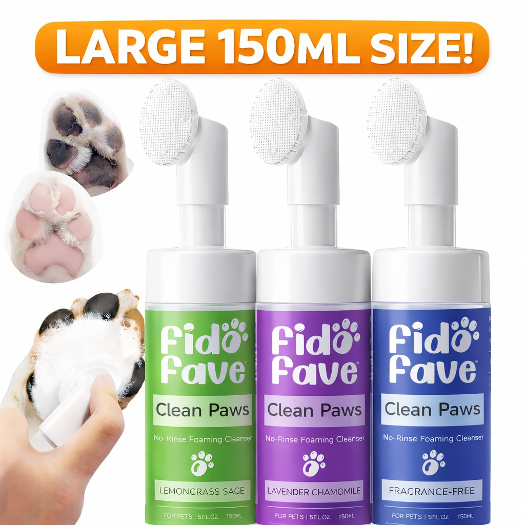Dog Paw Cleaner No-Rinse with Soft Brush - pH Balanced Paw Wash for Dogs & Cats, 5oz Gentle Grooming Cleanser in Lavender Chamomile, Lemongrass Sage & Fragrance-Free