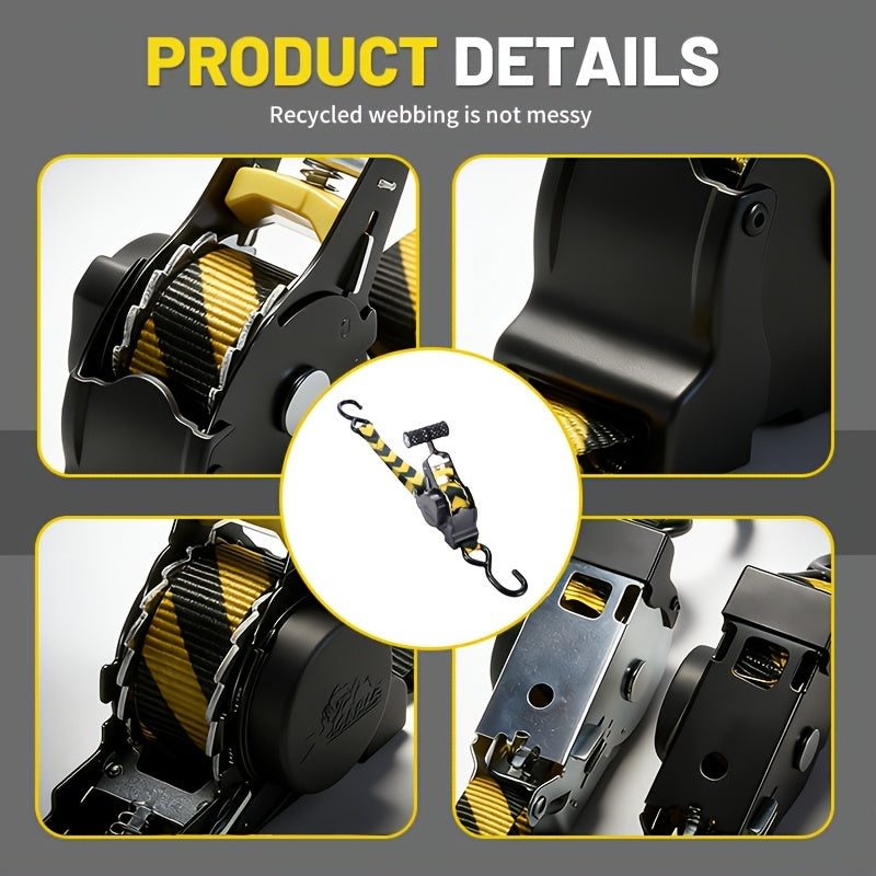 1pc/ 3pcs Auto-Retracting Ratchet Tie-Down Straps- 1499.14LB Heavy-Duty Retractable Cargo Straps with Self-Locking Function (1 Inch X 10.8 Feet)- Ideal for Transporting Trucks, Trailers, RVs, Boats, And Motorcycles
