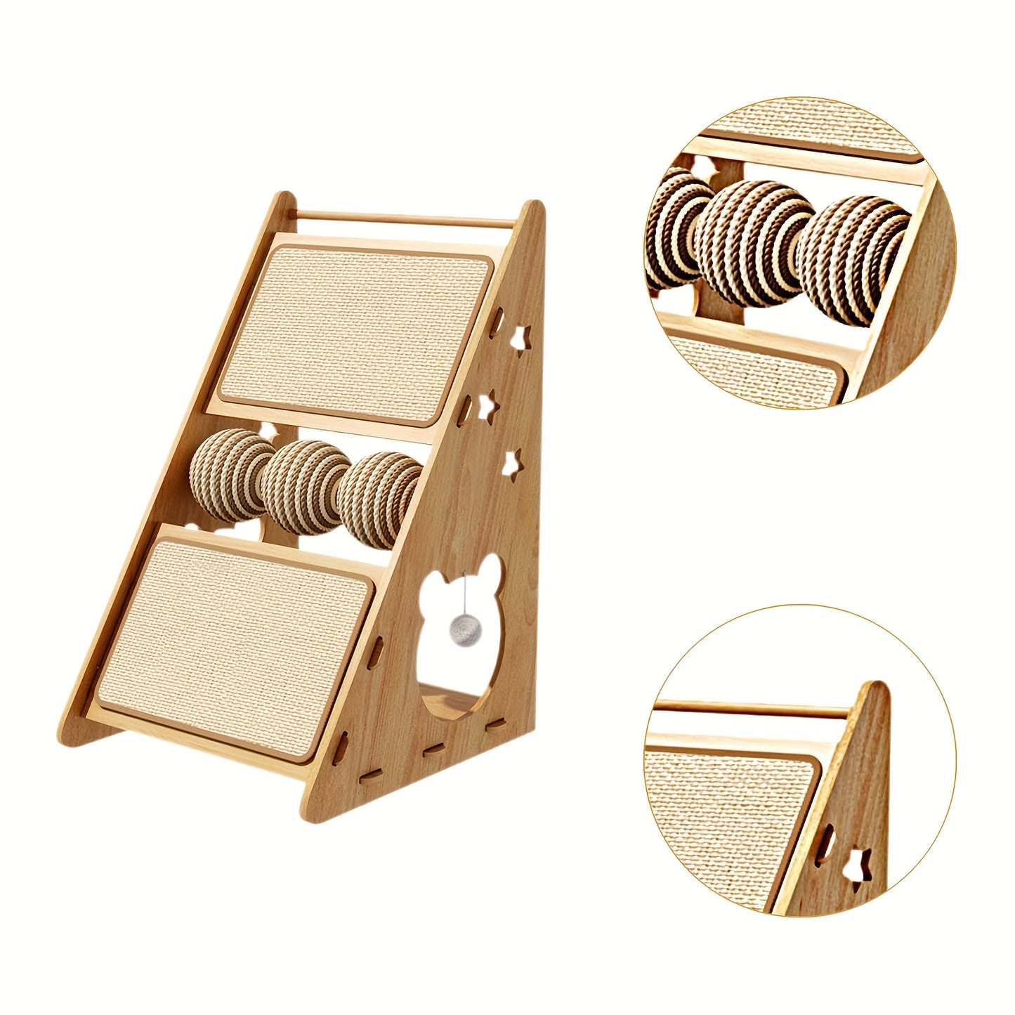 Cat Scratcher Wooden Scratching Post with Hanging Ball Toy Play House Wall Couch Scratch Pad for Indoor Cats Kittens 11x20 Inch Durable