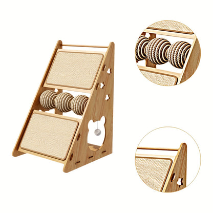 Cat Scratcher Wooden Scratching Post with Hanging Ball Toy Play House Wall Couch Scratch Pad for Indoor Cats Kittens 11x20 Inch Durable