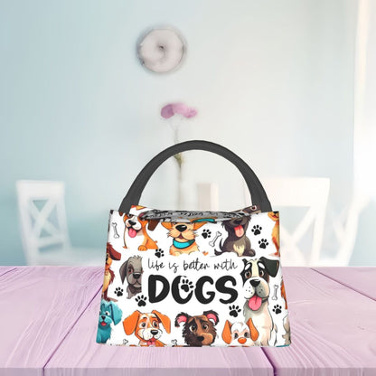 Insulated Lunch Bag with Dog Print - Portable Thermal Cooler Tote for Camping, Picnic & Beach | Reusable Polyester Lunch Box for Women Men Kids, Festive Gift for Christmas Birthday Valentine