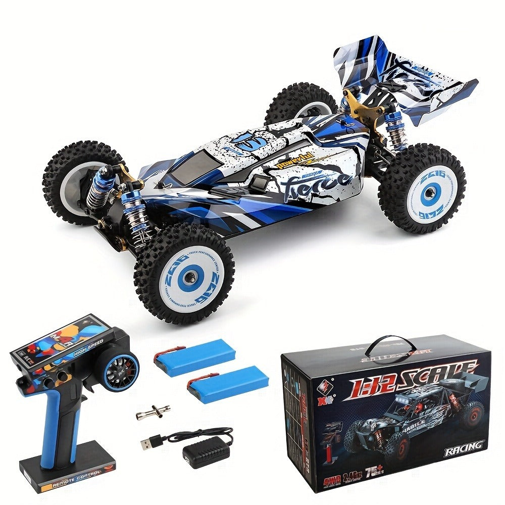 Wltoys 124017 RC Car 75KM/H Brushless 4WD – Professional High-Speed Off-Road Drift Racing Car, Aluminum Alloy Chassis, Oil Pressure Shock Absorber, 2 Batteries Included, Gift for Boys & RC Hobbyists