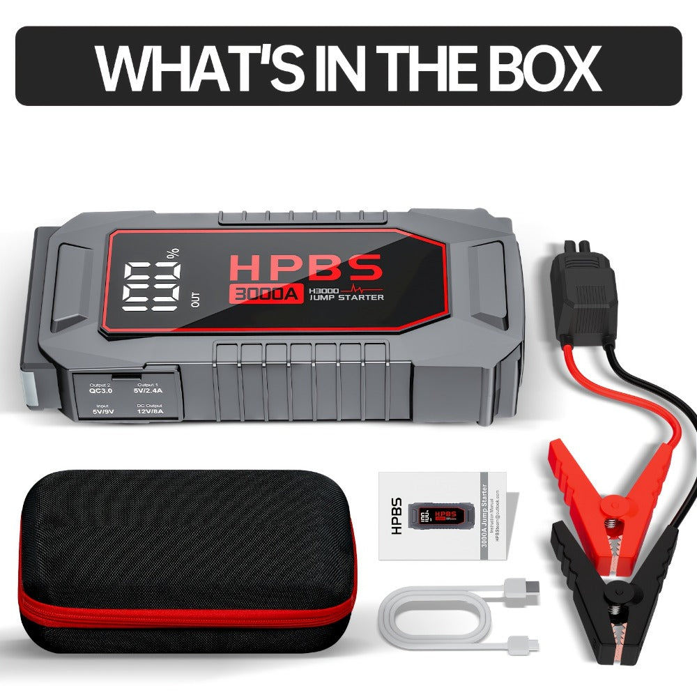 Jump Starter 5000A 24000mAh Portable Car Battery Booster Pack – 12V Emergency Start for Gas & Diesel Engines, Motorcycle, SUV, Truck with Power Bank & LED Flashlight