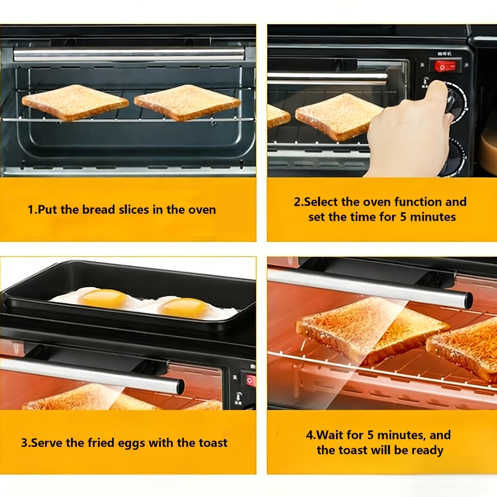 3-in-1 Breakfast Maker Station – Fry Eggs, Toast Bread & Brew Coffee All at Once, Non-Stick Coating, Auto Power-Off Safety Timer, One-Click Operation for Fast Morning Meals