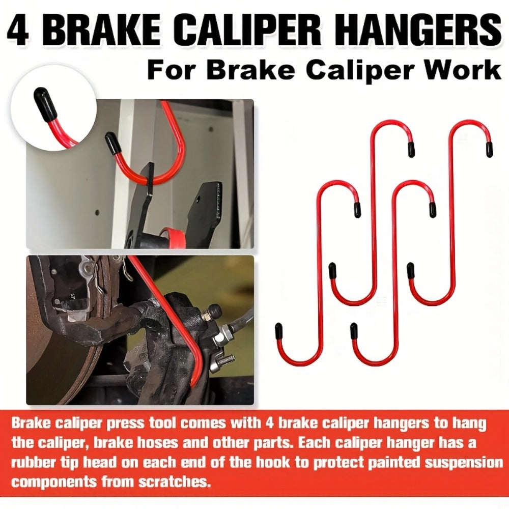 Brake Caliper Piston Compressor Tool with 360° Ratchet Wrench & Hooks – Automotive Brake Maintenance Kit for Car Brake Caliper Pressing, Wind-Back Tool Set for DIY & Professional Mechanics