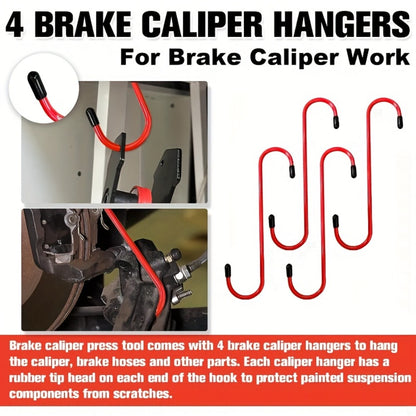 Brake Caliper Piston Compressor Tool with 360° Ratchet Wrench & Hooks – Automotive Brake Maintenance Kit for Car Brake Caliper Pressing, Wind-Back Tool Set for DIY & Professional Mechanics