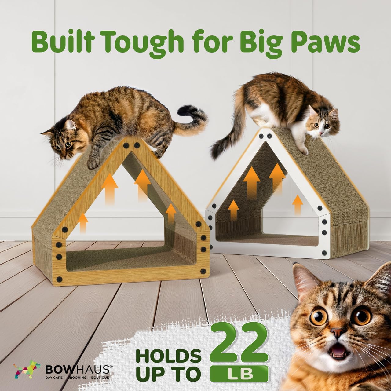 House Cat Scratcher Lounger Reversible Large Scratching Pad & Board for Indoor Cats - 5-Layer High-Density Cardboard 16x14x12 Inch Scratch Bed for All Sizes by CAPHAUS Brown White