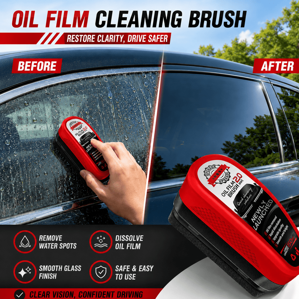 Oil Film Cleaning Brush for Car Windshield, Auto Glass Cleaner Tool for Oil Film Remover, Water Spot Remover Brush for Windshield, Side Windows, Rear Glass & Mirrors, Car Glass Cleaning Kit