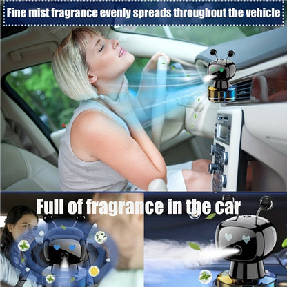This Is a Stylish Car Accessory That Functions As a Smart Air Freshener in The Shape of an AI Robot. It Features USB Charging, an Automatic Fragrance Spray System That Activates When The Car Starts And Stops