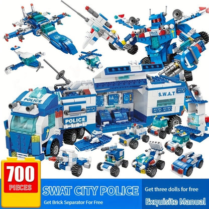 City Police Building Blocks Set 700 Pieces – Patrol Car Truck with Action Figures, Brick Toy for Boys Role Play STEM, Birthday Christmas Halloween Thanksgiving Gift Ages 6 7 8 9 10