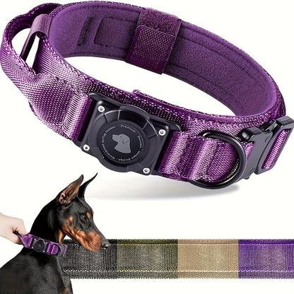 Tactical Dog Collar with AirTag Holder and Handle Adjustable Heavy Duty PC Case GPS Tracking Compatible for Medium Large Dogs M L XL 9 Colors No AirTag