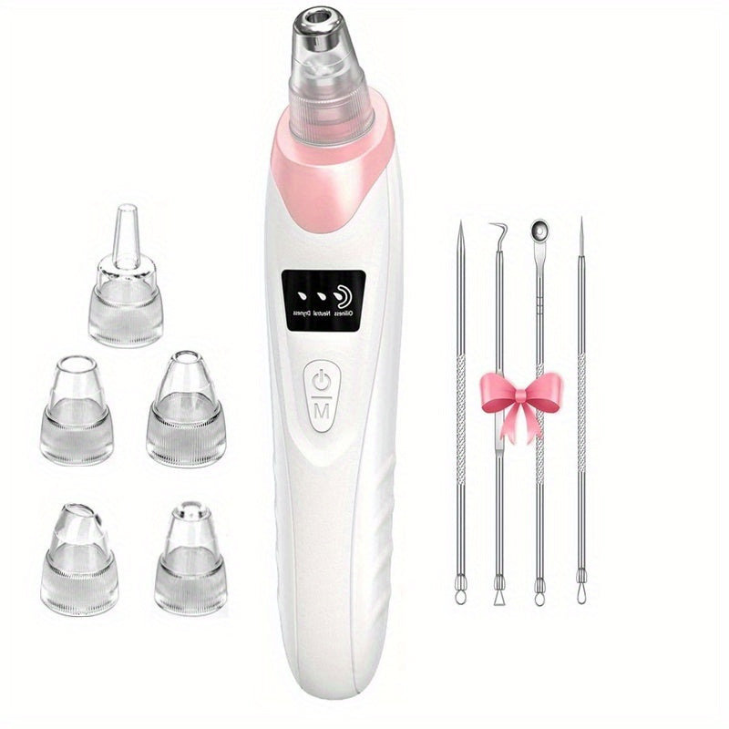Blackhead Remover Vacuum 3-Level Suction USB Rechargeable Pore Cleanser - 5 Replaceable Probes 4 Tools Electric Deep Pore Extractor for Face Nose - Acne Sebum Whitehead Removal Gift for Women