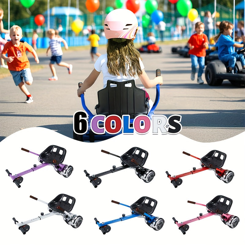 Hoverboard Go Kart Seat Attachment Kit for Kids 6.5"-10" Self Balancing Scooter Conversion Accessories with Off-Road Tires, Shock Absorber & Dual Footrests – Sturdy Metal Frame, Easy Install, Fun Ride