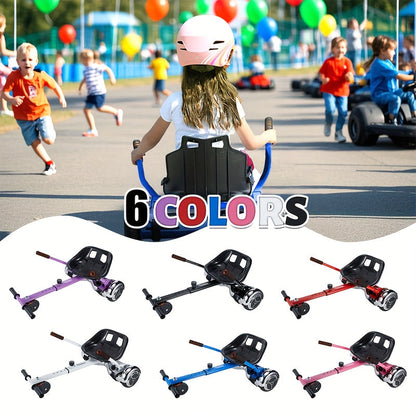 Hoverboard Go Kart Seat Attachment Kit for Kids 6.5"-10" Self Balancing Scooter Conversion Accessories with Off-Road Tires, Shock Absorber & Dual Footrests – Sturdy Metal Frame, Easy Install, Fun Ride