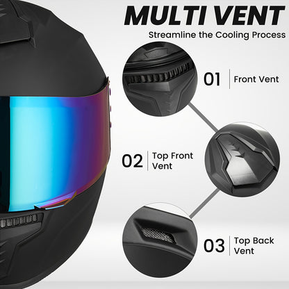 DOT- Motorcycle Full Face for Adults with Removable Washable Liners & Color Lens - Compatible for Men & Women, DOT, Replacement Lens System (No Included)