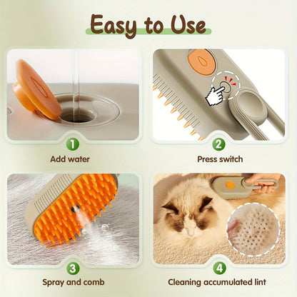 Cat Grooming Steam Brush - Self-Cleaning 4-in-1 Pet Brush with Spray for Cats & Dogs Shedding Grooming Control Deshedding Tool