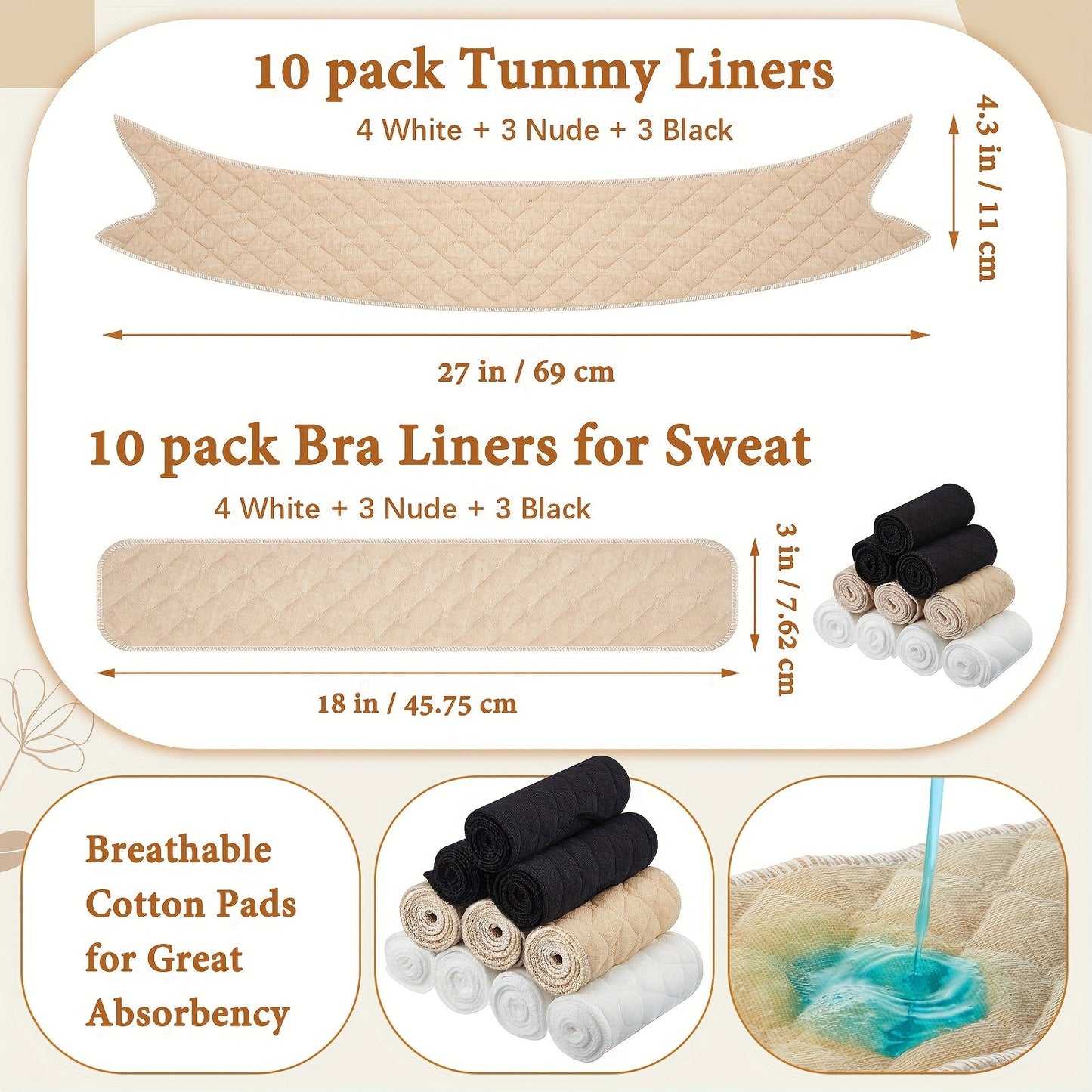 Women's Under-Clothing Sweat Pads - 20-Pack - Large seamless pads with moisture-wicking lining