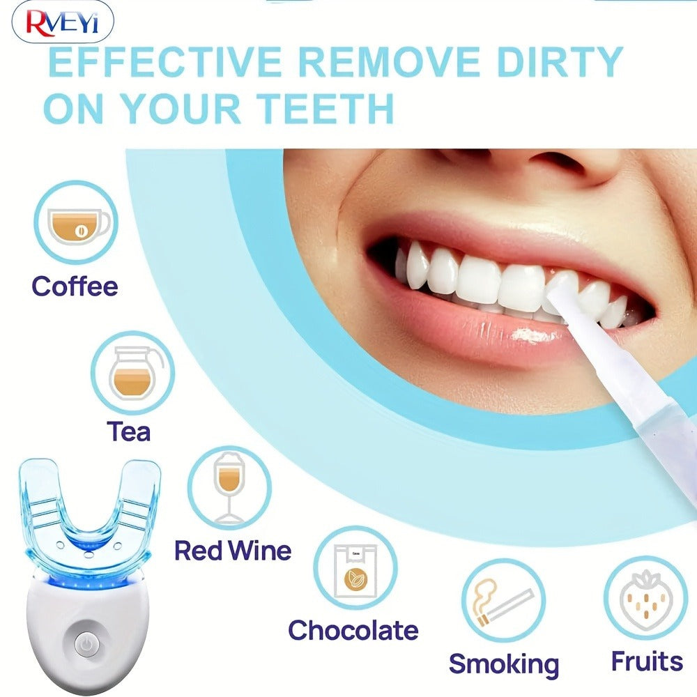 LED Teeth Whitening Kit 5 Whitening Gel Syringes Enamel Safe Professional Home Whitening Light Tray Set Fast Results Gift for Women Men Girlfriend Boyfriend Parents White Blue