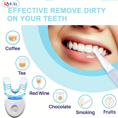 LED Teeth Whitening Kit 5 Whitening Gel Syringes Enamel Safe Professional Home Whitening Light Tray Set Fast Results Gift for Women Men Girlfriend Boyfriend Parents White Blue