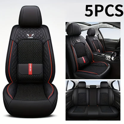 5-Seat Or 2-Front Or 1-Front Set Breathable Faux Leather Car Seat Covers - Stretchable Fit for Suvs, Sedans & Pickups, Easy Care with Sponge Fill Halloween Gifts