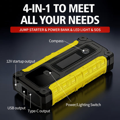 Portable Car Jump Starter with Tire Inflator – 3000A Peak 12V Battery Booster, USB Power Bank, LED Emergency Light, 5-in-1 & 9-in-1 Roadside Emergency Kit for Cars Trucks SUVs