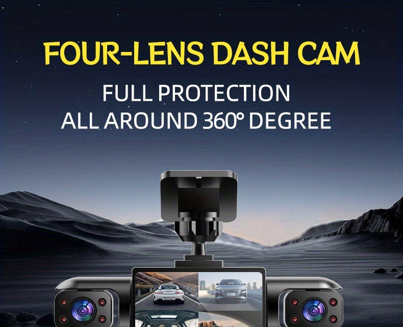PODOFO Dual Camera Dash Cam 1080P, Suitable for Cars, 4-Channel Front/Rear/Left/Right, 3.16-inch IPS Screen, Night Vision, Loop Recording, 24-Hour Parking Monitoring with G-Sensor/Motion Detection, Optional 64GB Memory Card, Vehicle Security Camera