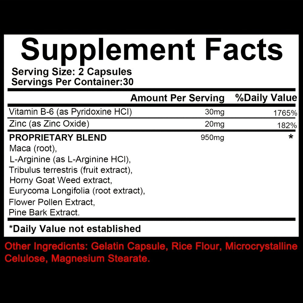 Men's 7-in-1 Performance Capsules 1000mg with L-Arginine, Zinc & Vitamin B6 - Botanical Blend for Energy, Testosterone, Blood Flow & Male Vitality - Stimulant-Free Daily Supplement 60 Count