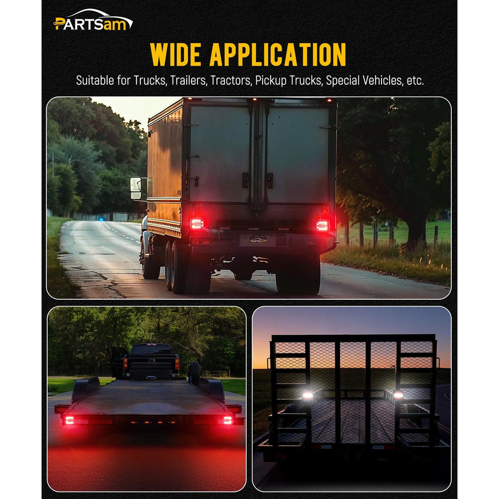 Partsam Wireless LED Trailer Light Kit, Square Portable Magnetic Stop Turn Reverse License Towing Tail Lights with Metal Bracket 7-Pin Plug for Trucks Trailers 12-24V