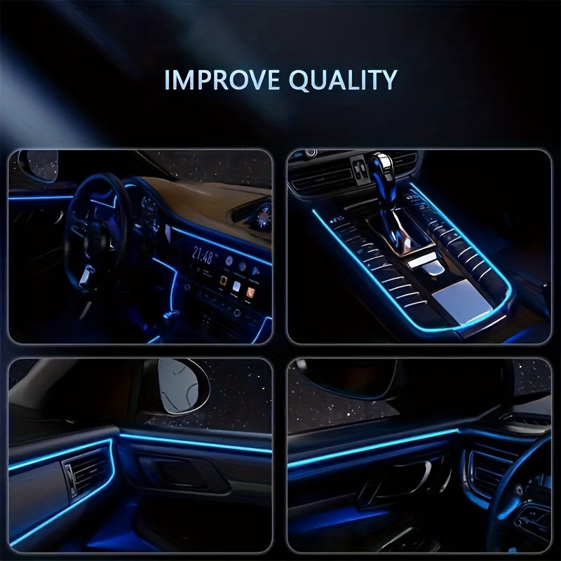 LED Interior Ambient Light Strips with USB, Fiber Optic Illumination for Dashboard and Control Panel, Remote Control, Music Sync - 5V Operating Voltage, LED Light Source, No Battery Required