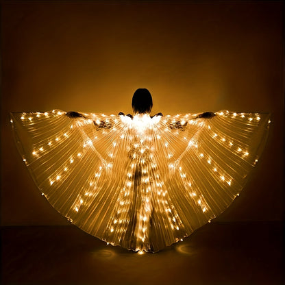 LED Feather Dance Costume Glowing Luminous – Light Up Belly Dance Performance Dress for Women Halloween Christmas Mardi Gras Rave Stage Show White Purple Warm White
