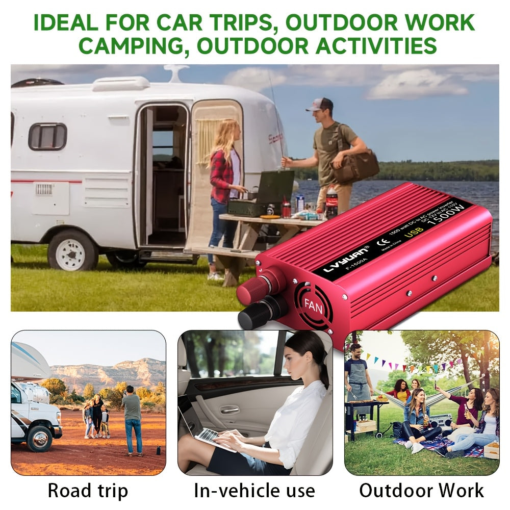 LVYUAN 1500W Peak Car Power Inverter, DC 12V to 110V AC Converter with 2 AC Outlets And USB Charging Port, Built-In Cooling Fan And Multiple Safety Protections for Car, RV, Truck, Camping, Off-Grid Emergency Use