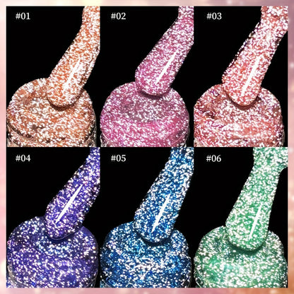 Glitter Gel Nail Polish Set 6pcs Crushed Starlight Sparkling Rhinestone Soak-Off UV LED 0.51oz Each – Photo Frame & Candy Styles Seasonal Nail Art Kit for Women, Salon & Home Manicure, Gift for Her