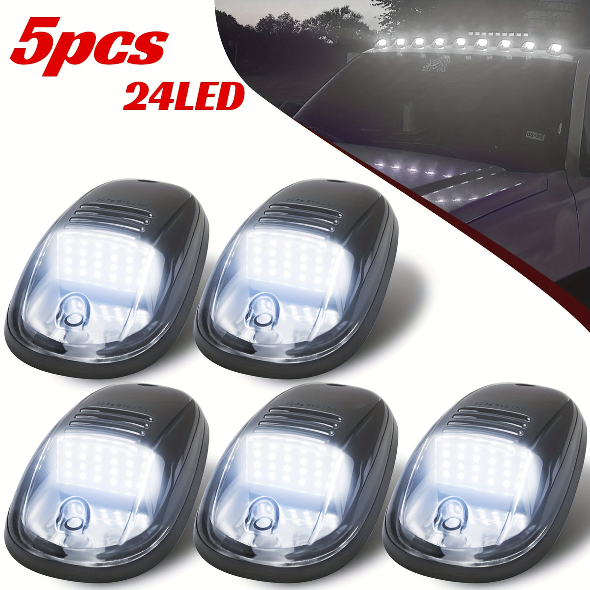 5pcs/Set 16/24 LED Roof Marker Light Bulbs, 12V Super Bright, Sturdy Construction, Easy Wiring Harness Replacement, Fits 2003-2018 1500 2500 3500 4500 5500 Pickup Trucks, Without Battery