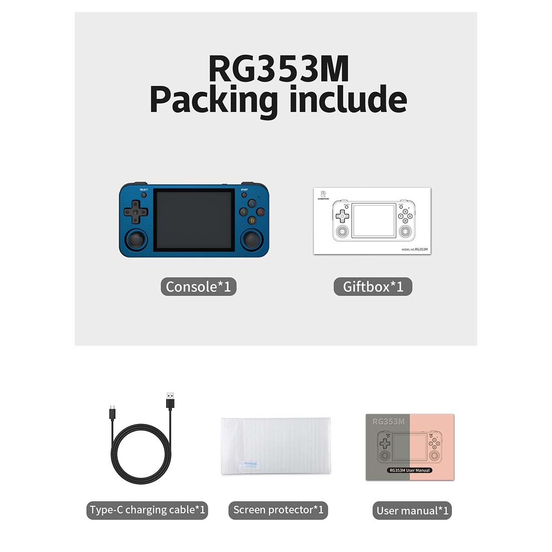 Anbernic RG353M Retro Handheld Game Console - CNC Aluminum Alloy Dual OS Android Linux 3.5" IPS Touchscreen HDMI Hall Joystick 3500mAh Gaming Handheld