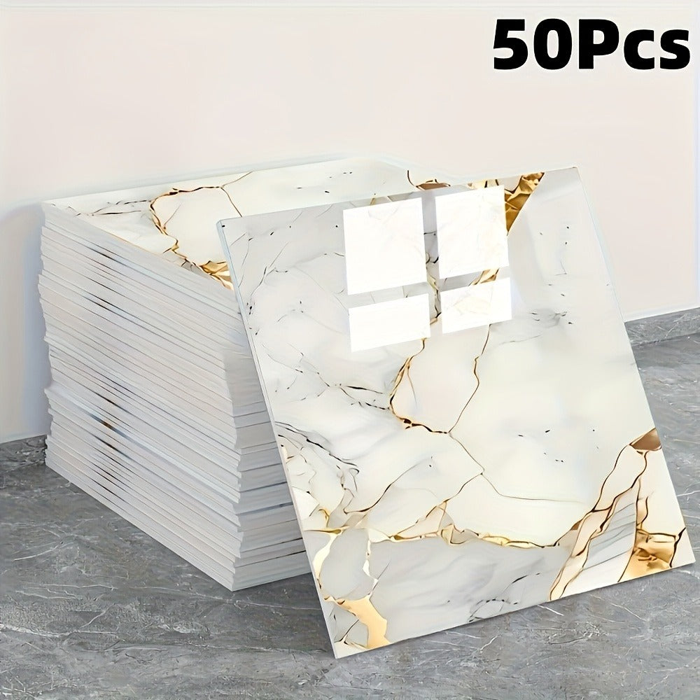 Peel and Stick Wall Tile Stickers Marble Pattern Self-Adhesive Waterproof Glossy Wallpaper 50/100Pcs for Kitchen Bathroom Living Room Home Decor